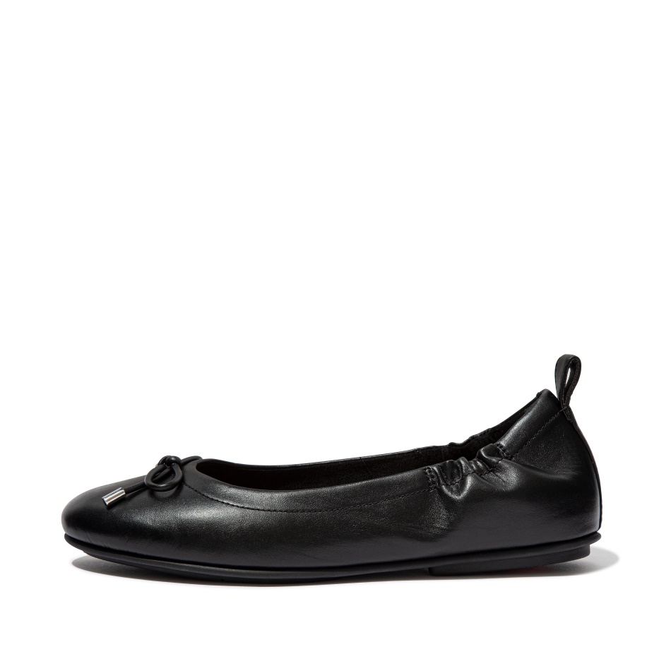 Fitflop Bow Leather Ballet Pumps All Black
