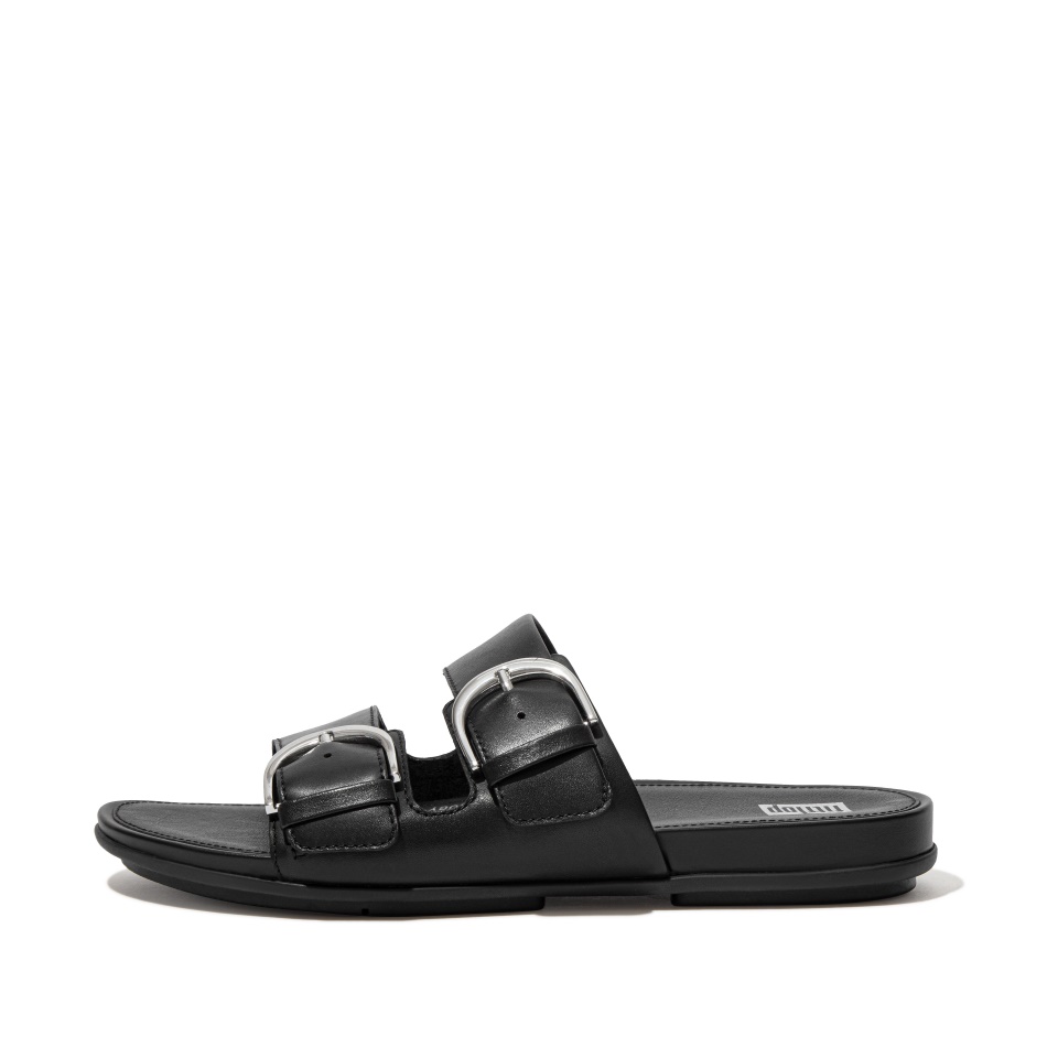 Fitflop Buckle Leather Slides All Black