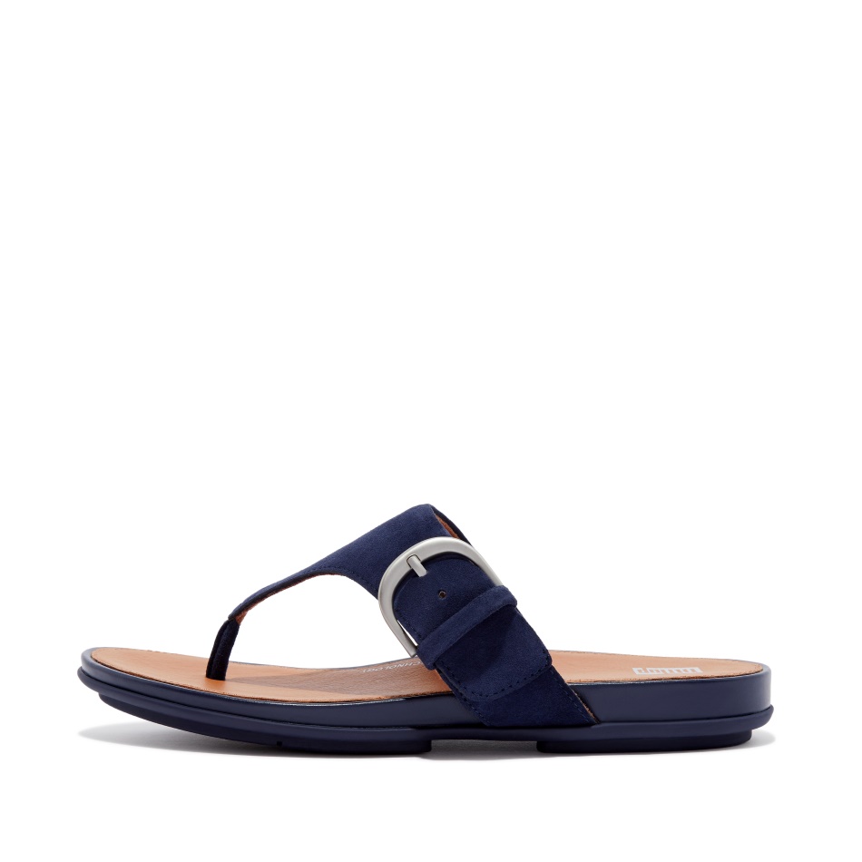 Fitflop Buckle Suede Toe-Post Sandals Midnight Navy
