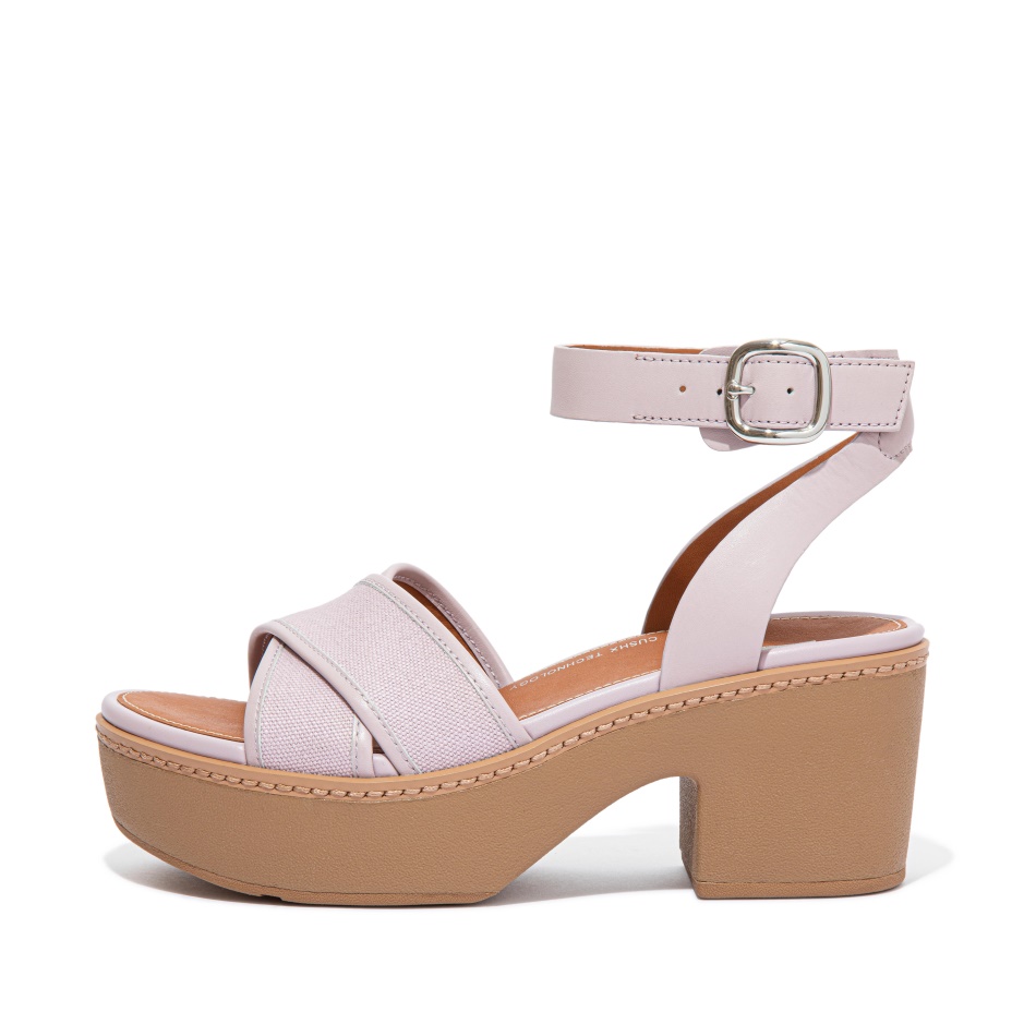 Fitflop Canvas Ankle-Strap Platform Sandals Soft Lilac