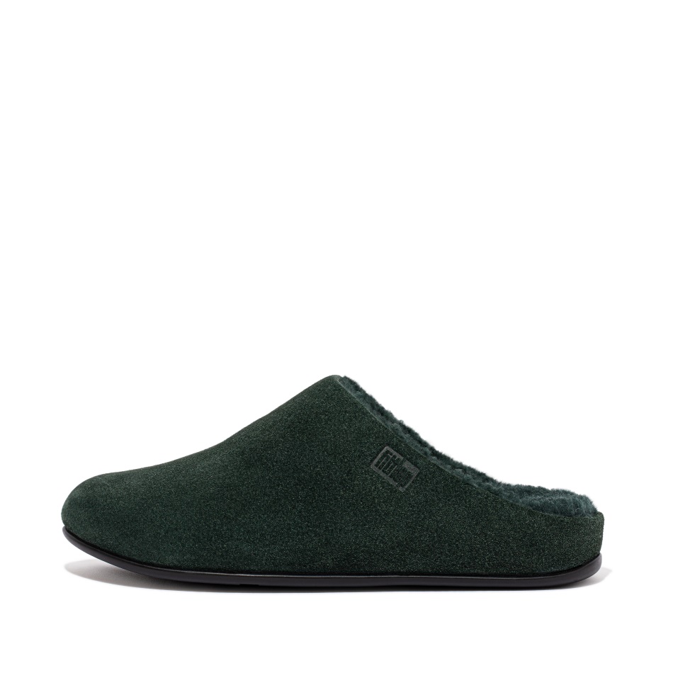 Fitflop Curly-Shearling Suede Slippers Racing Green