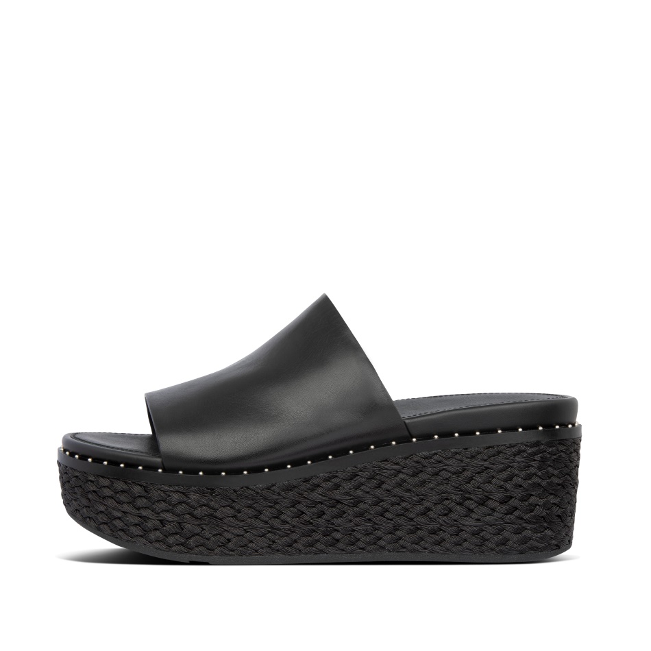 Fitflop Espadrille Leather Wedge Slides Black