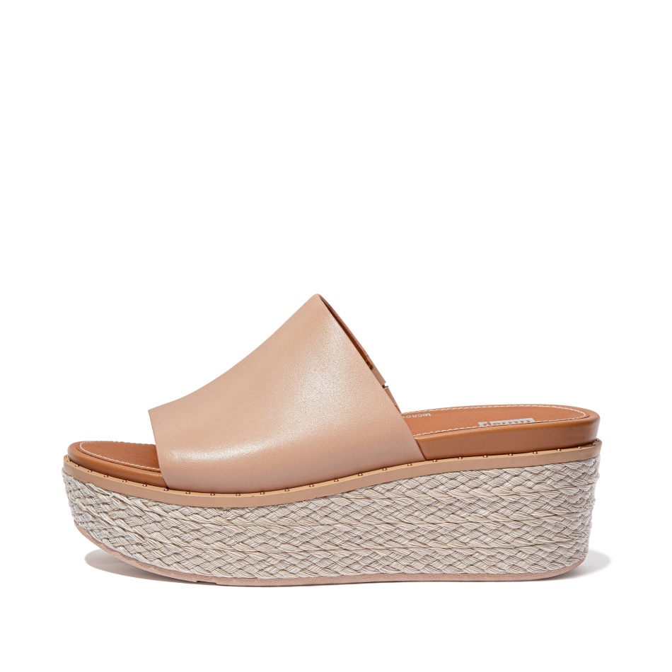 Fitflop Espadrille Leather Wedge Slides Naked Pink