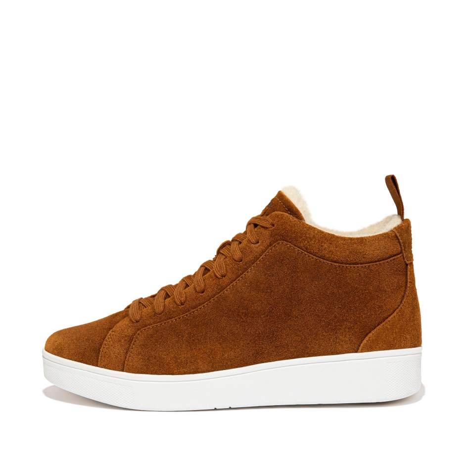 Fitflop Faux-Fur Lined Suede High-Top Trainers Light Tan