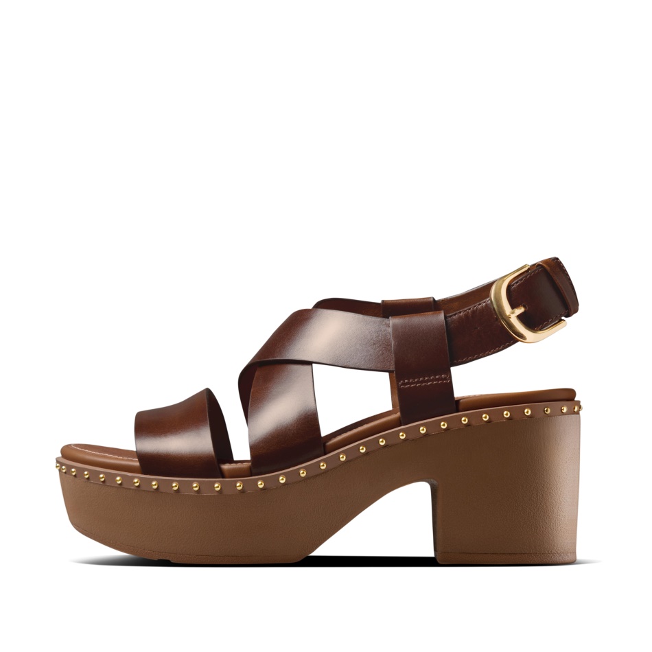 Fitflop Leather Back-Strap Platform Sandals Brown Mix