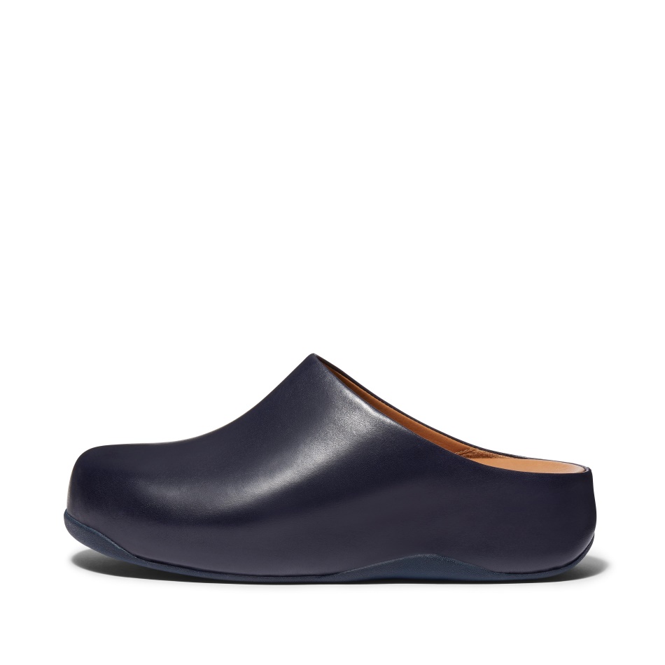 Fitflop Leather Clogs Midnight Navy