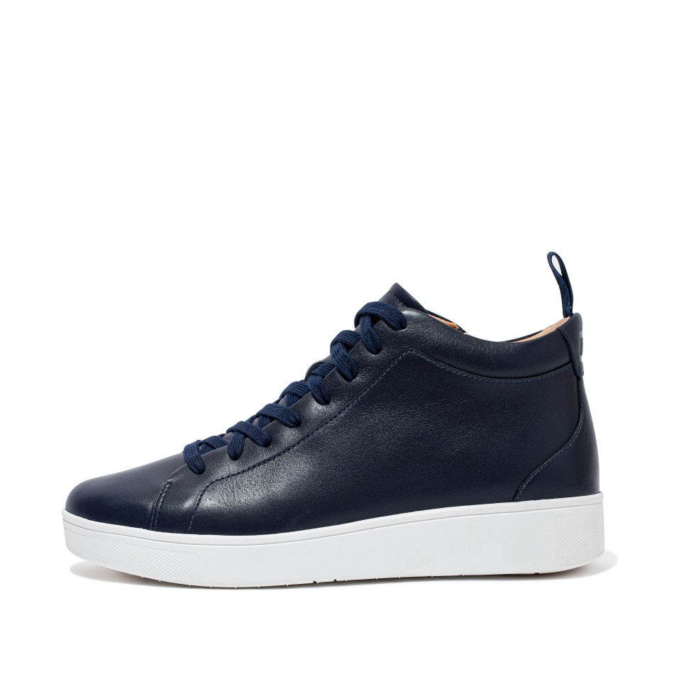 Fitflop Leather High-Top Trainers Midnight Navy