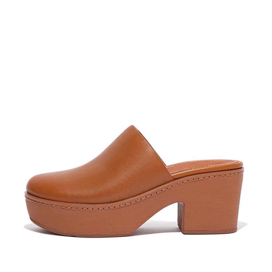 Fitflop Leather Mule Platforms Light Tan