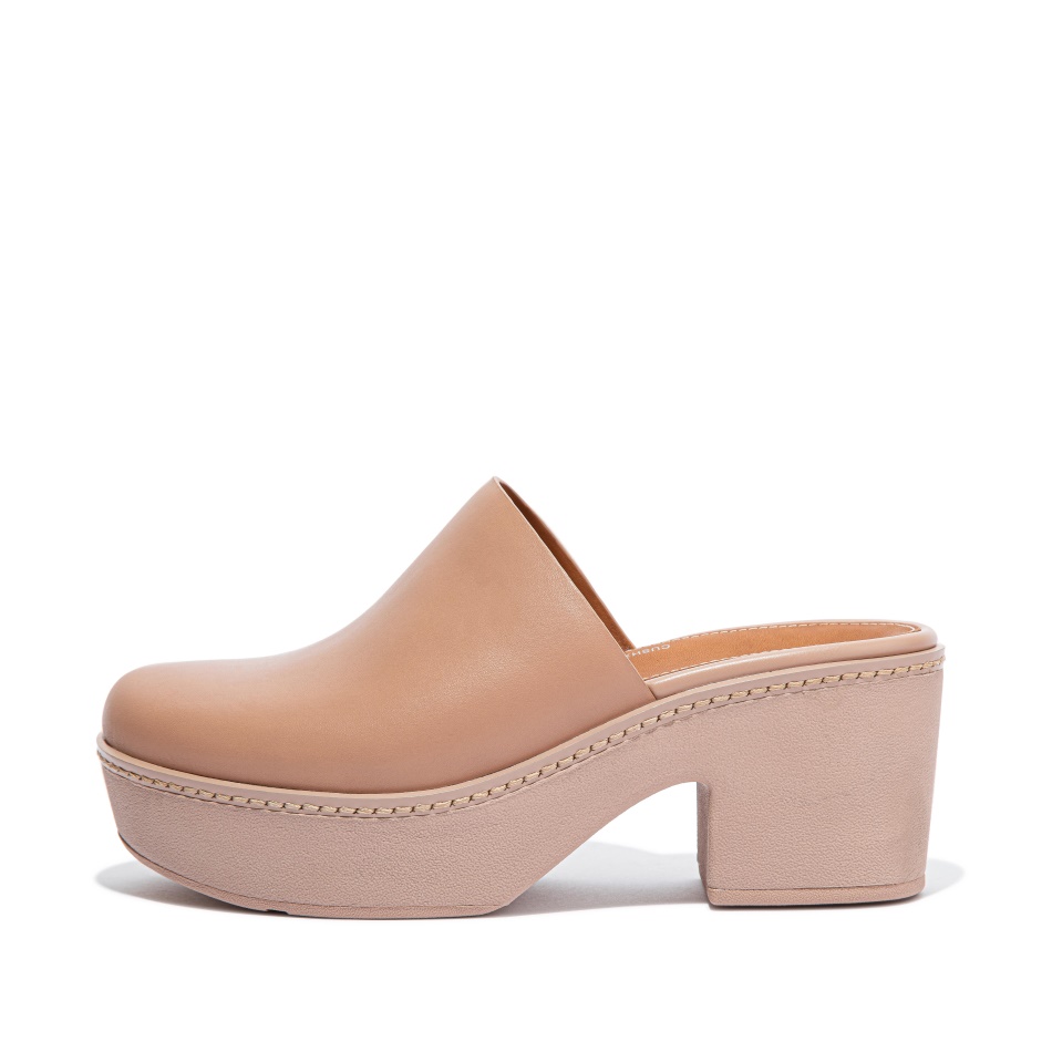 Fitflop Leather Mule Platforms Naked Pink