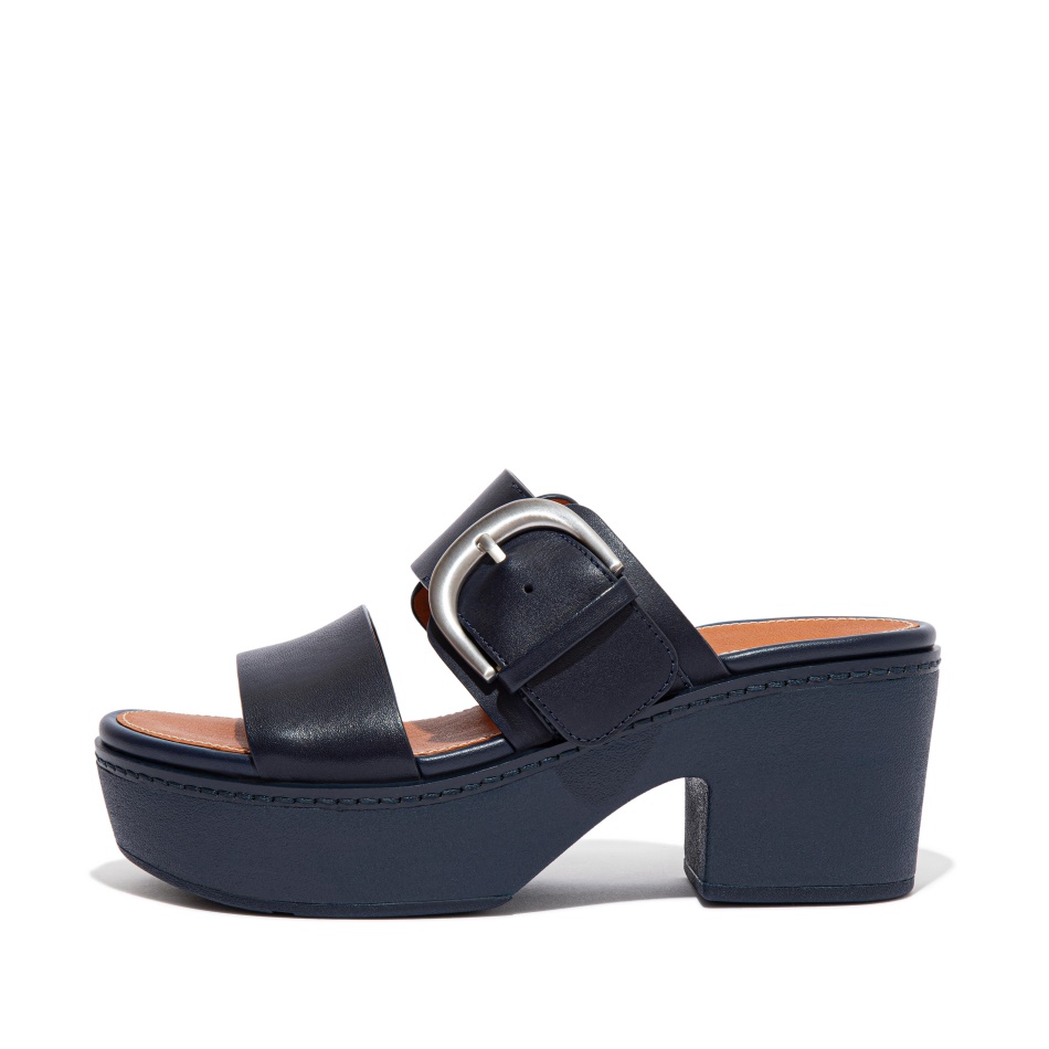 Fitflop Leather Platform Slides Midnight Navy