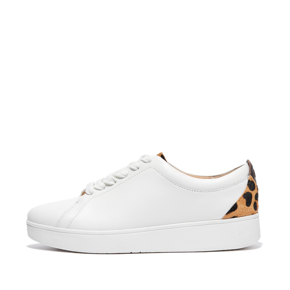 Fitflop Leopard-Back Leather Trainers White-Leopard