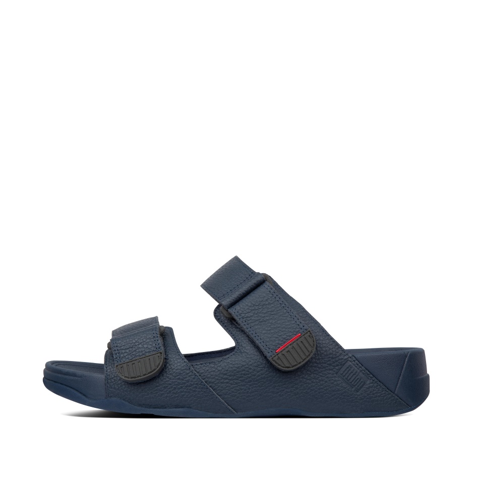 Fitflop Mens Adjustable Leather Slides Midnight Navy