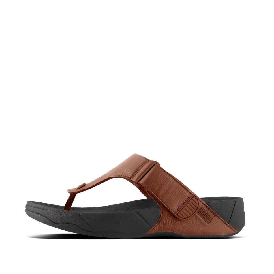 Fitflop Mens Leather Flip-Flops Dark Tan