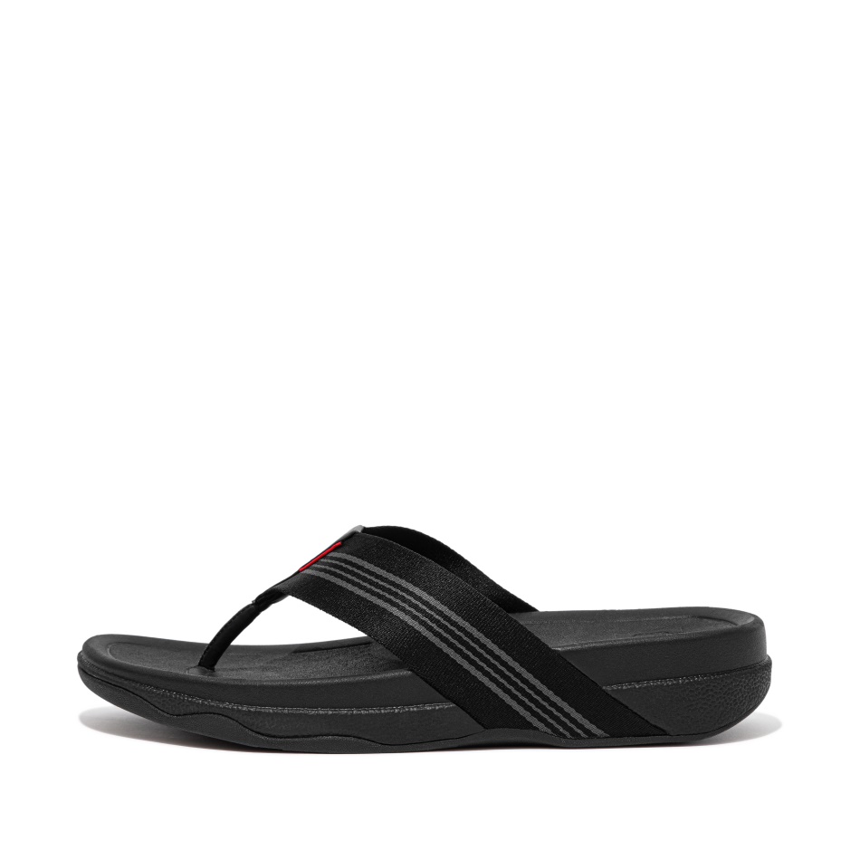 Fitflop Mens Stripe Webbing Toe-Post Sandals All Black