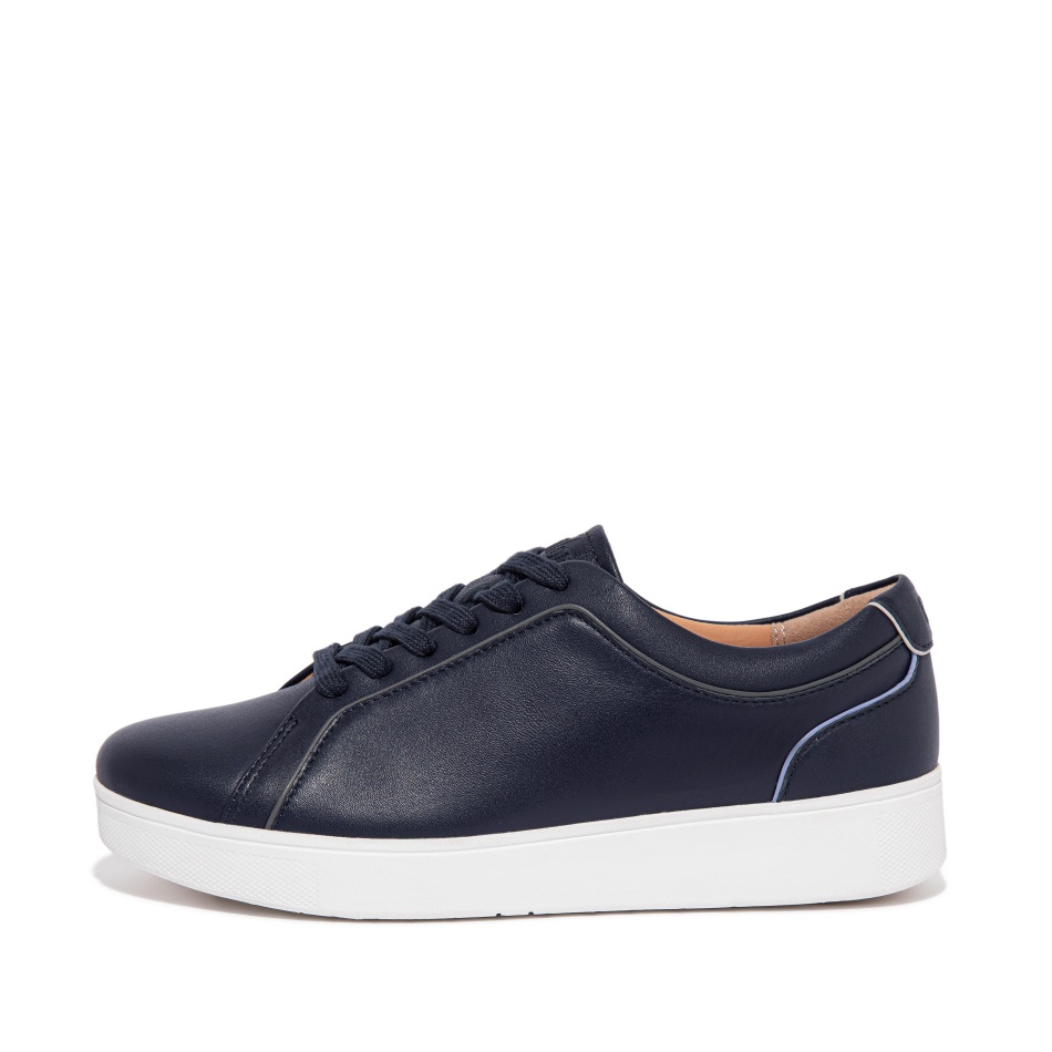 Fitflop Piping Leather Trainers Navy Mix