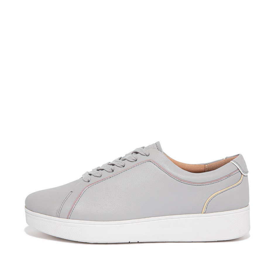 Fitflop Piping Leather Trainers Soft Grey Mix