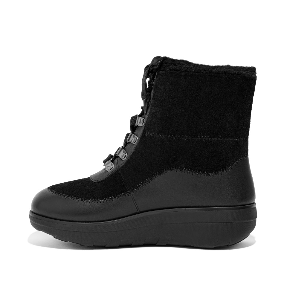 Fitflop Shearling-Lined Laced Ankle Boots All Black