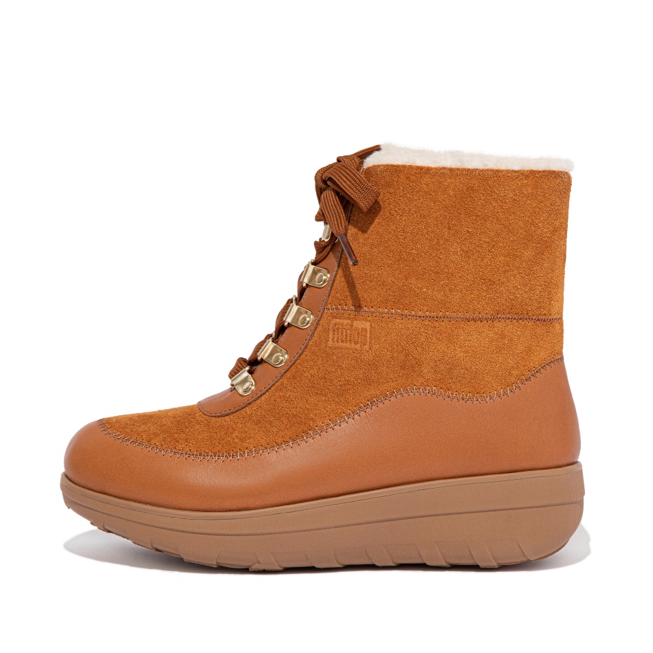 Fitflop Shearling-Lined Laced Ankle Boots Light Tan