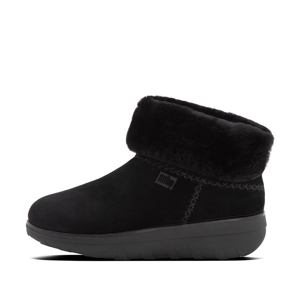 Fitflop Shearling-Lined Suede Ankle Boots All Black