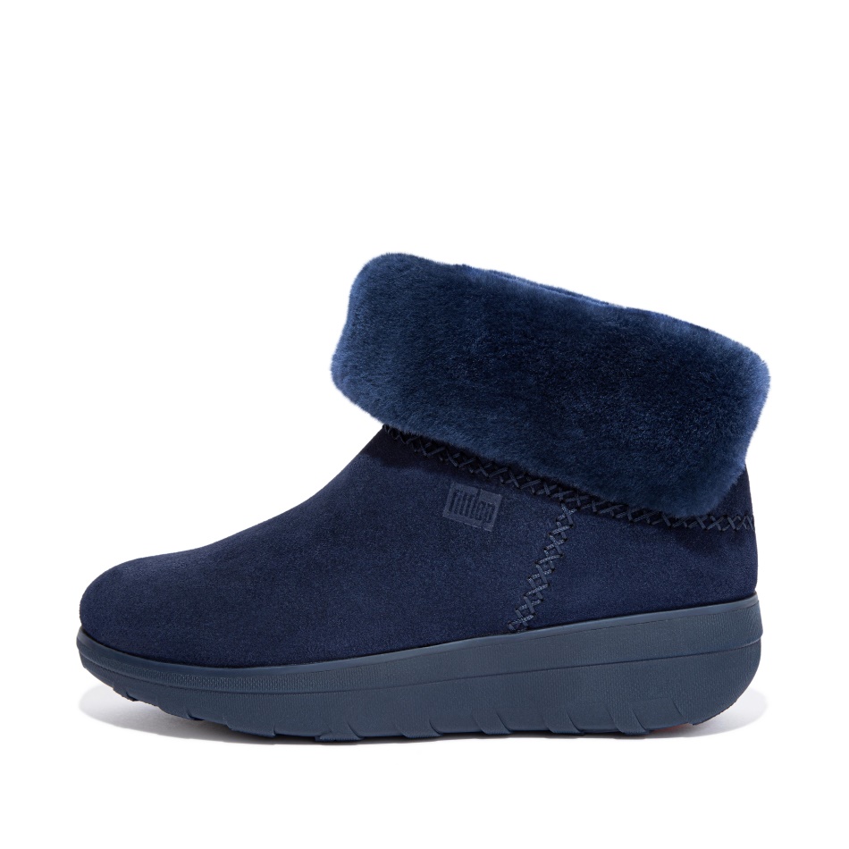 Fitflop Shearling-Lined Suede Ankle Boots Midnight Navy