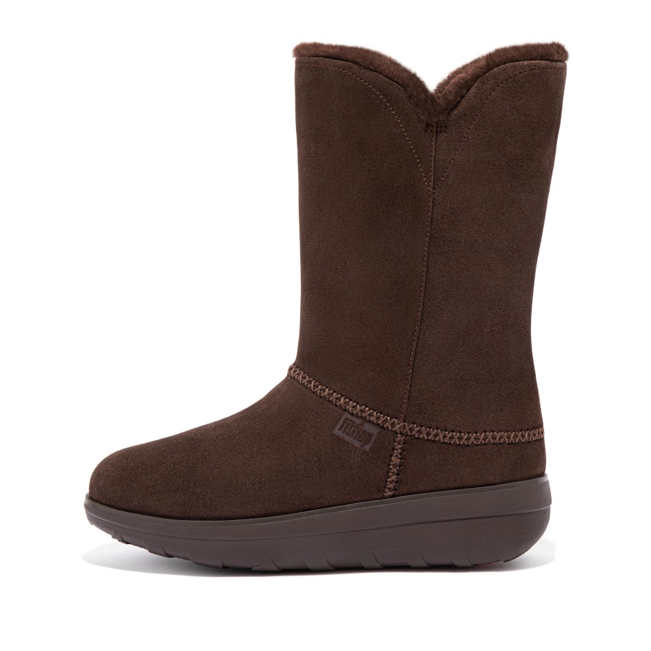 Fitflop Shearling-Lined Suede Calf Boots Brown Mix