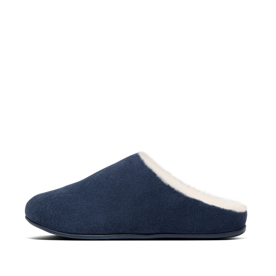 Fitflop Shearling Suede Slippers Midnight Navy