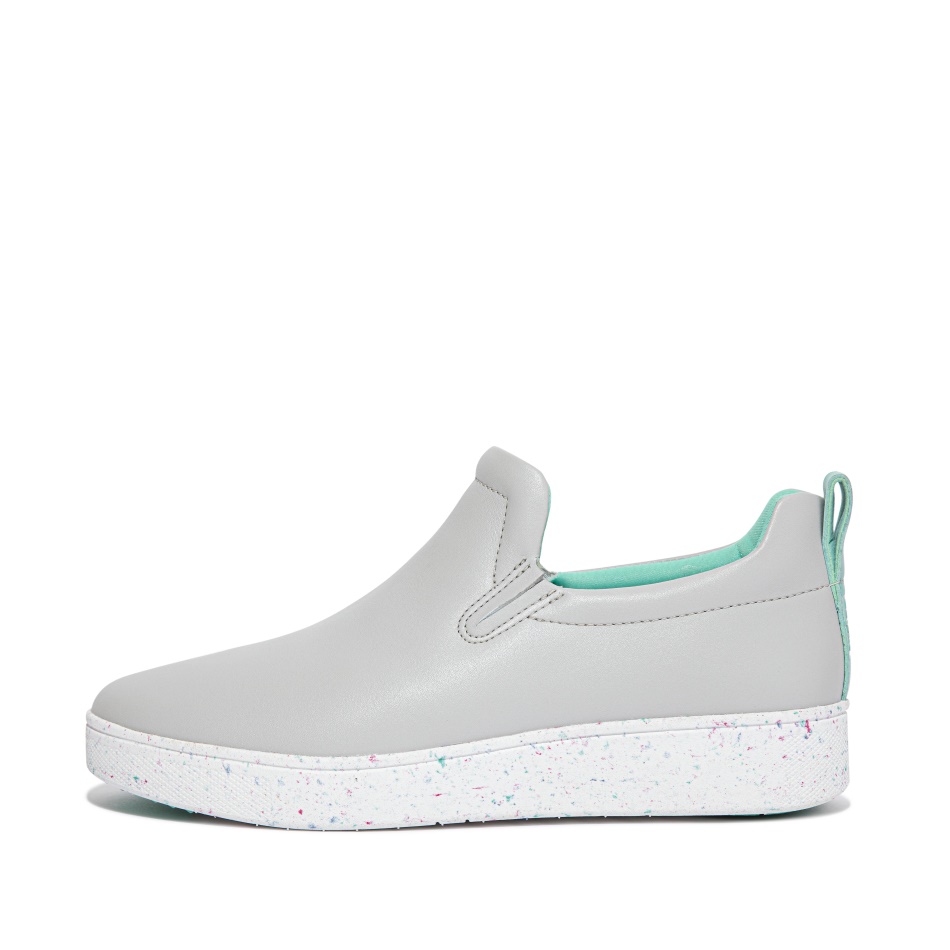 Fitflop Speckle-Sole Leather Skate Trainers Soft Grey Mix