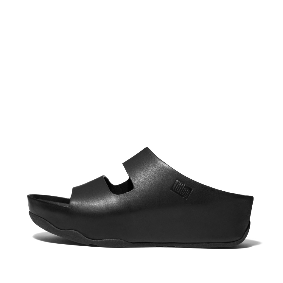 Fitflop Two-Bar Leather Slides All Black