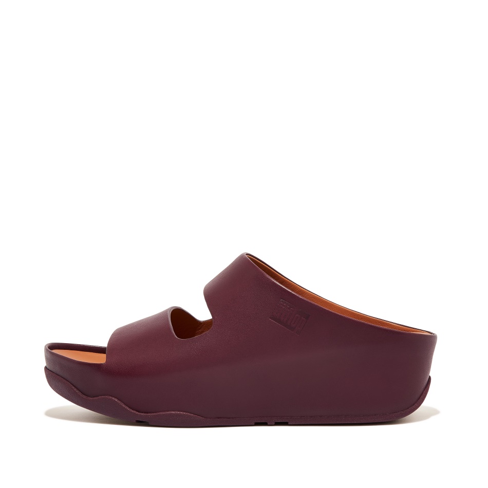 Fitflop Two-Bar Leather Slides Plummy