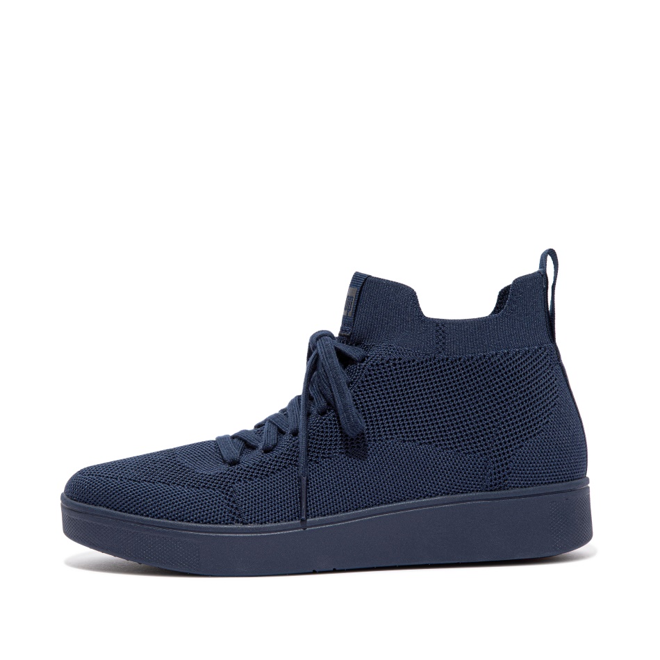 Fitflop Water-Resistant Knit High-Top Trainers Midnight Navy