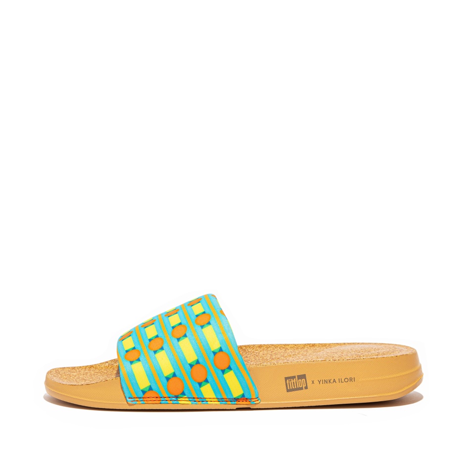 Fitflop Water-Resistant Slides Ice Blue-Yellow